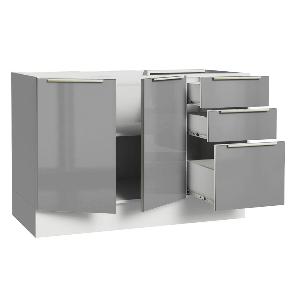 Balcão Gabinete de Pia 120 x 60 cm 2 Portas 3 Gavetas (Sem Tampo) Branco/Cinza Lux Madesa