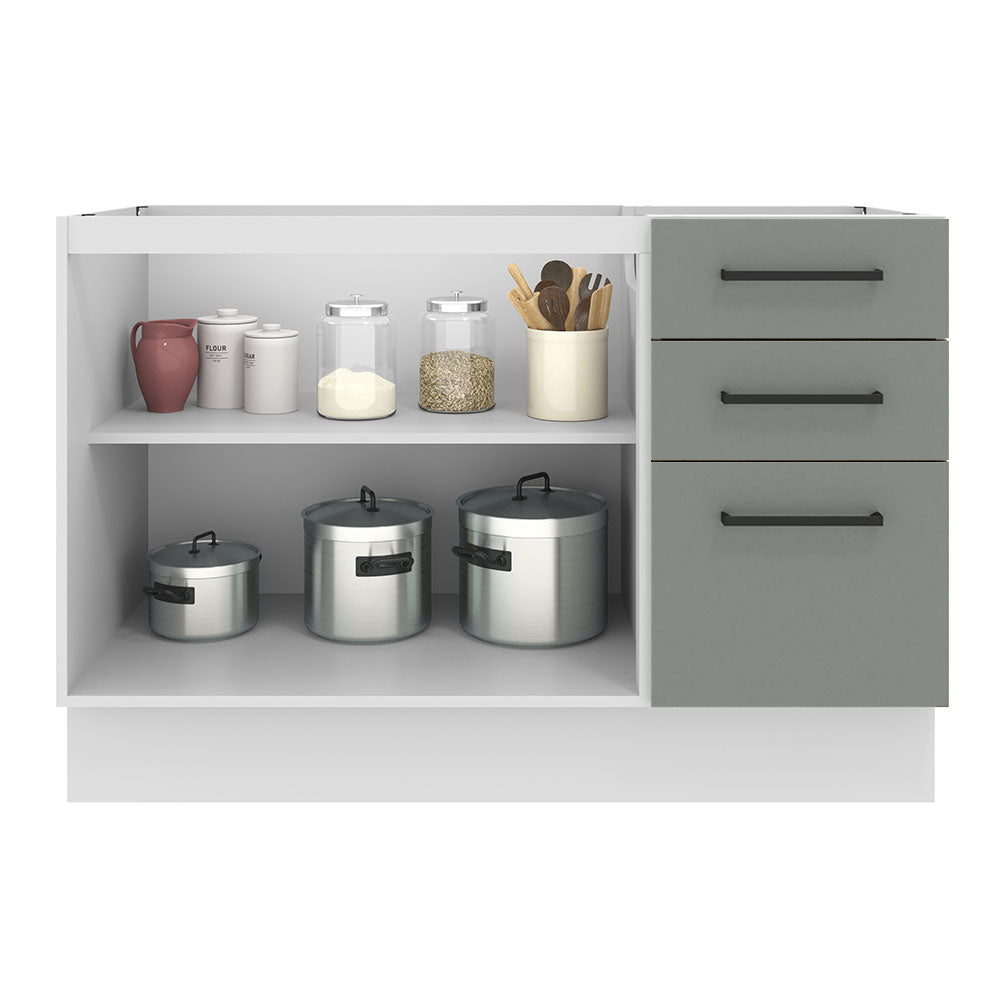 Balcão Gabinete de Pia Madesa Agata 120 x 60 cm 2 Portas e 3 Gavetas (Sem Tampo) Branco/Cinza