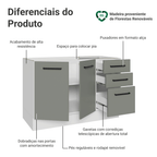 Balcão Gabinete de Pia Madesa Agata 120 x 60 cm 2 Portas e 3 Gavetas (Sem Tampo) Branco/Cinza
