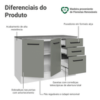Balcão Cozinha 120 x 60 cm 2 Portas e 3 Gavetas (Com Tampo) Branco/Cinza Agata Madesa