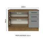 Balcão Cozinha 120 x 60 cm 2 Portas e 3 Gavetas (Com Tampo) Rustic/Cinza Agata Madesa