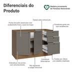 Balcão de Pia 120 x 60 cm 2 Portas 3 Gavetas (Sem Tampo) Rustic/Cinza Vik Madesa