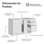 Balcão Gabinete de Pia 120 x 60 cm 2 Portas 3 Gavetas (Sem Tampo) Branco/Branco Veludo Lux Madesa
