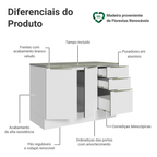 Balcão de Cozinha 120 x 60 cm 2 Portas 3 Gavetas (Com Tampo) Branco/Branco Veludo Lux Madesa