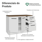 Balcão de Cozinha 120 x 60 cm 2 Portas 3 Gavetas Branco Tampo Rustic Agata Madesa