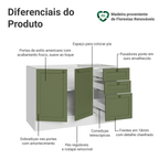 Balcão de Pia 120 x 60 cm 2 Portas 3 Gavetas (Sem Tampo) Branco/Verde Vik Madesa