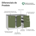 Balcão de Cozinha 120 x 60 cm 2 Portas 3 Gavetas (Com Tampo) Branco/Verde Vik Madesa