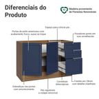 Balcão de Pia 120 x 60 cm 2 Portas 3 Gavetas (Sem Tampo) Rustic/Azul Vik Madesa