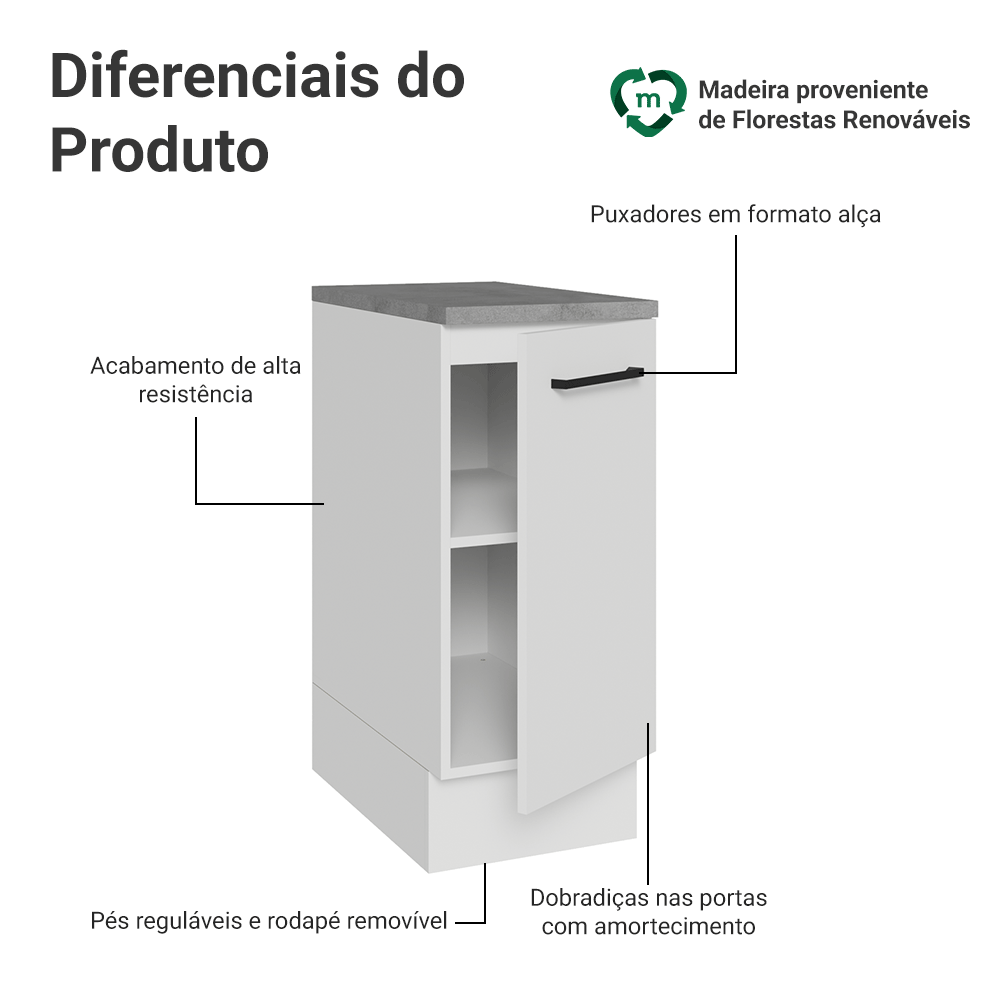 Balcão Madesa Agata 35 x 60 cm 1 Porta (Com Tampo) Branco