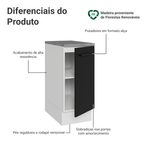 Balcão Madesa Agata 35 x 60 cm 1 Porta (Com Tampo) Branco/Preto