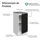 Balcão de Cozinha 35 x 60 cm 1 Porta (Com Tampo) Branco/Preto Vik Madesa