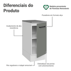 Balcão Madesa Agata 35 x 60 cm 1 Porta (Com Tampo) Branco/Cinza