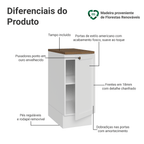 Balcão de Cozinha 35 x 60 cm 1 Porta (Com Tampo) Branco/Rustic Vik Madesa
