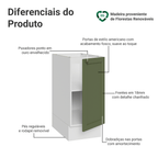 Balcão de Cozinha 35 x 60 cm 1 Porta (Sem Tampo) Branco/verde Vik Madesa