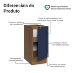 Balcão de Cozinha 35 x 60 cm 1 Porta (Sem Tampo) Rustic/Azul Vik Madesa