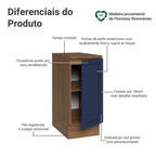 Balcão de Cozinha 35 x 60 cm 1 Porta (Com Tampo) Rustic/Azul Vik Madesa