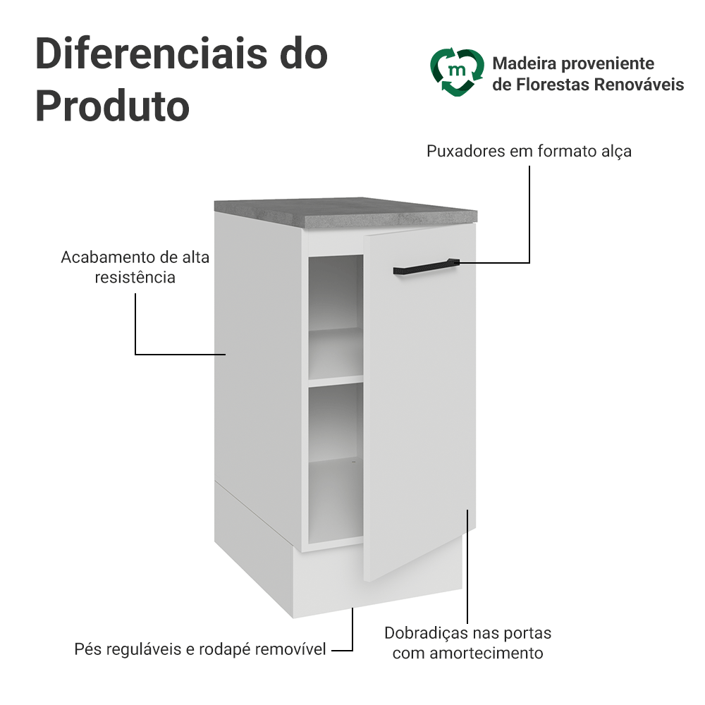 Balcão Madesa Agata 40 x 60 cm 1 Porta (Com Tampo) Branco