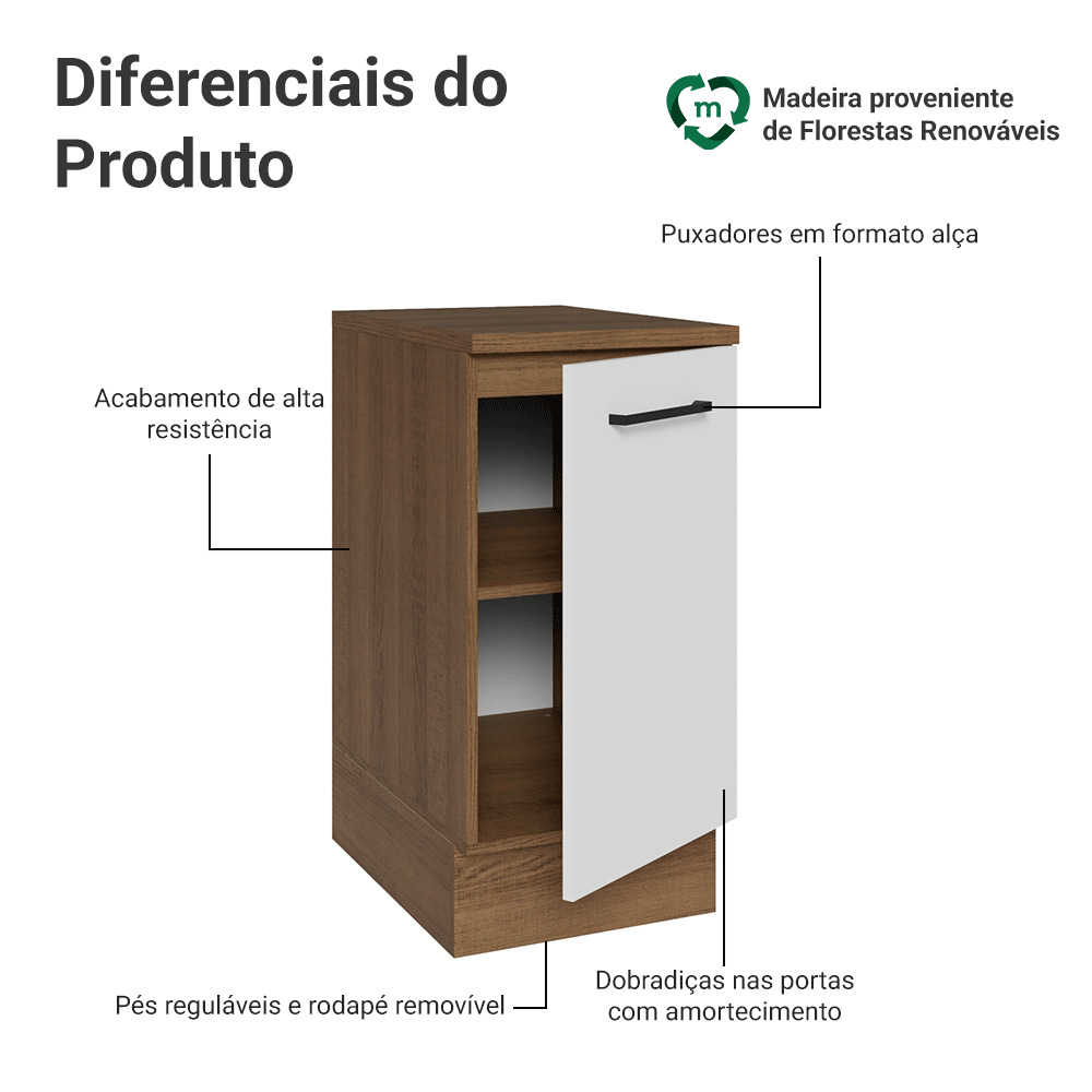 Balcão Madesa Agata 40 x 60 cm 1 Porta (Com Tampo) Rustic/Branco