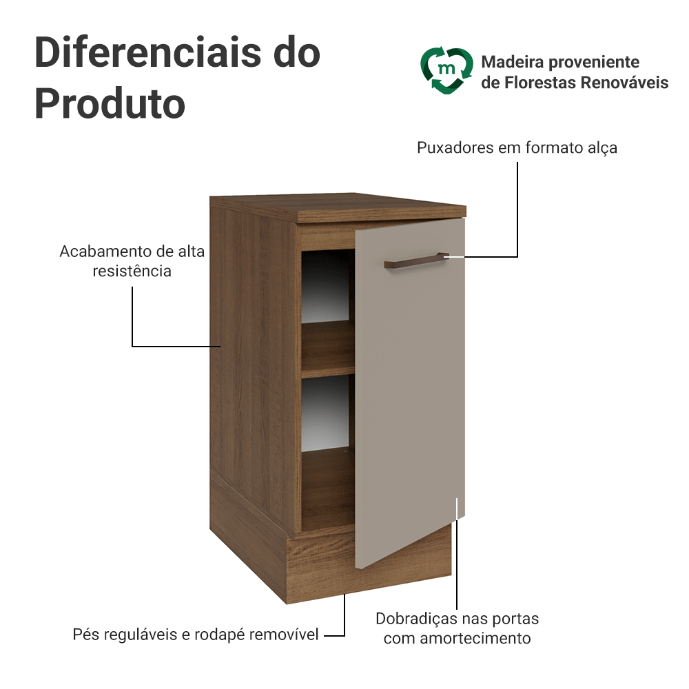 Balcão 40 x 60 cm 1 Porta (Com Tampo) Rustic/Crema Agata Madesa