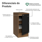 Balcão de Cozinha 40 x 60 cm 1 Porta (Com Tampo) Rustic/Preto Vik Madesa