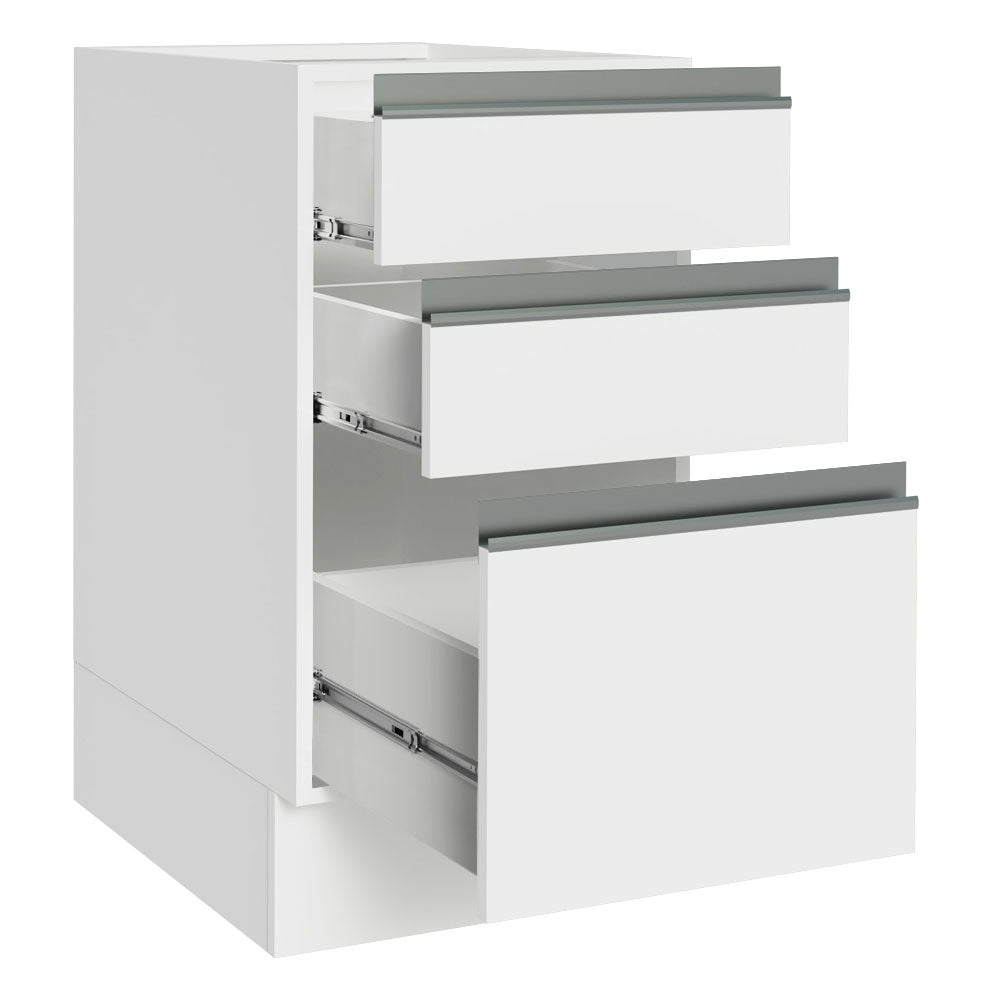 Balcão Cozinha 40 x 60 cm 3 Gavetas (Sem Tampo) Branco Glamy Madesa