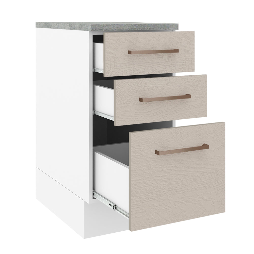 Balcão 40 x 60 cm 3 Gavetas (Com Tampo) Branco/Crema Agata Madesa