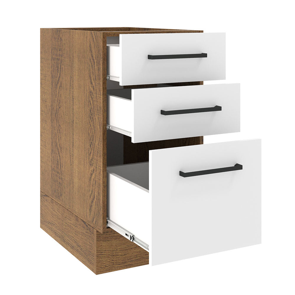 Balcão Madesa Agata 40 x 60 cm 3 Gavetas (Sem Tampo) Rustic/Branco