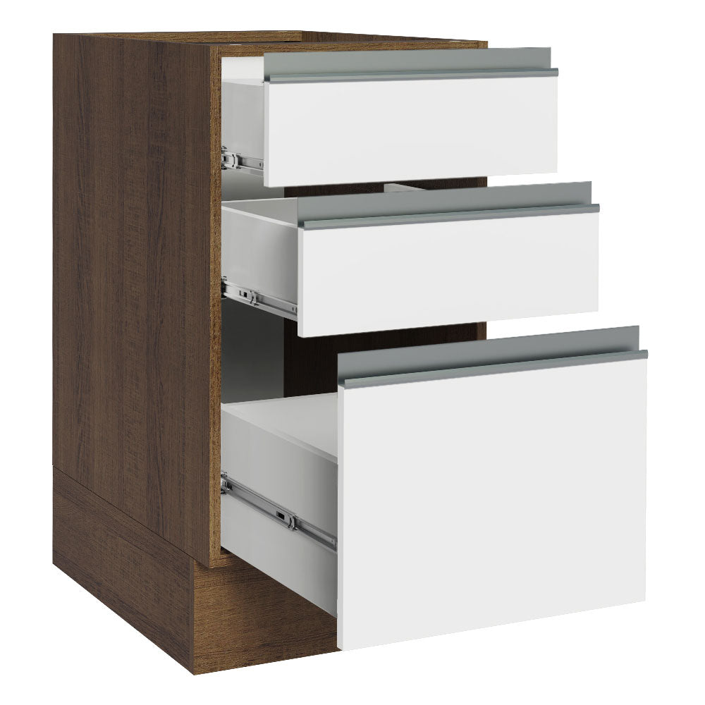 Balcão Cozinha 40 x 60 cm 3 Gavetas (Sem Tampo) Rustic/Branco Glamy Madesa