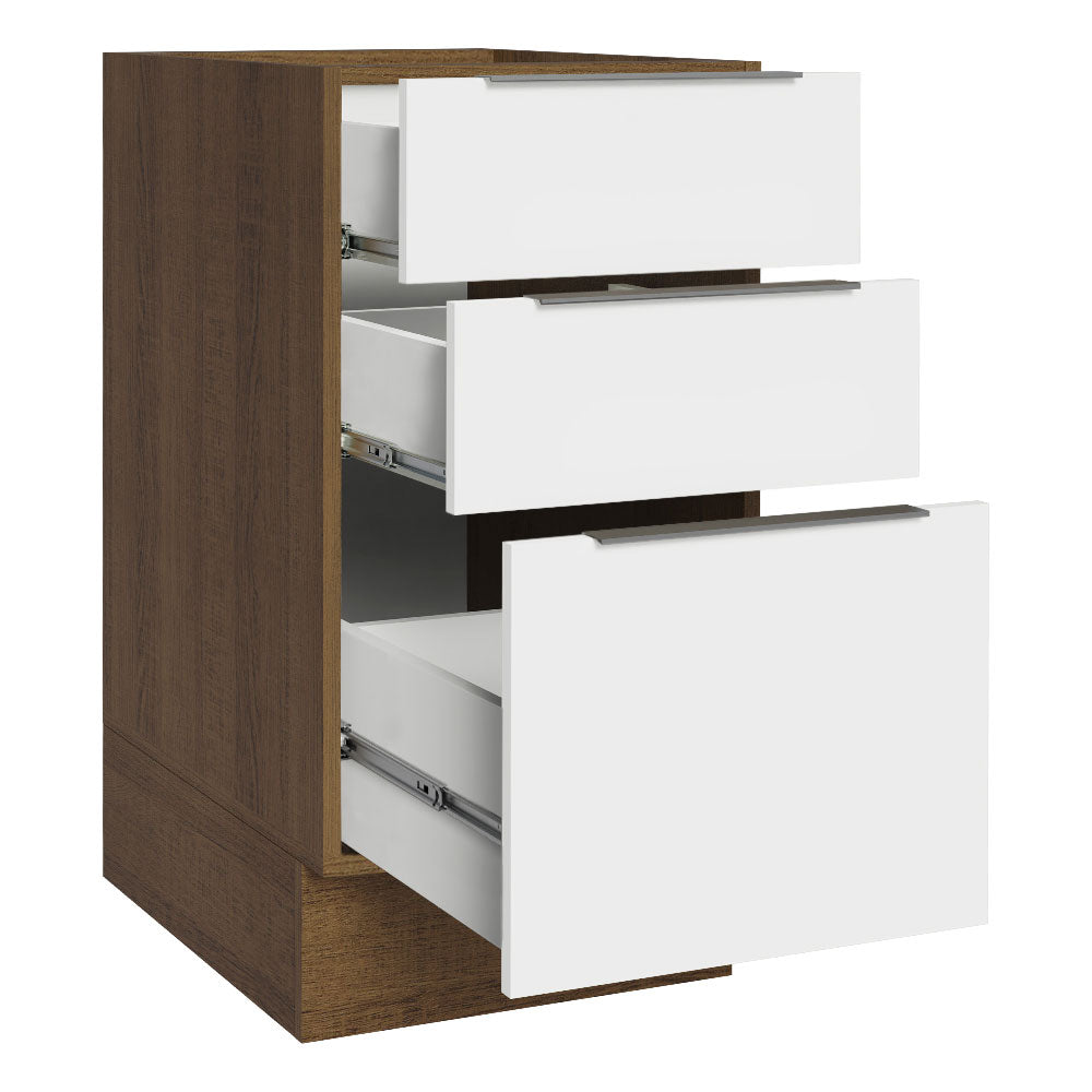 Balcão Cozinha 40 x 60 cm 3 Gavetas (Sem Tampo) Rustic/Branco Stella Madesa