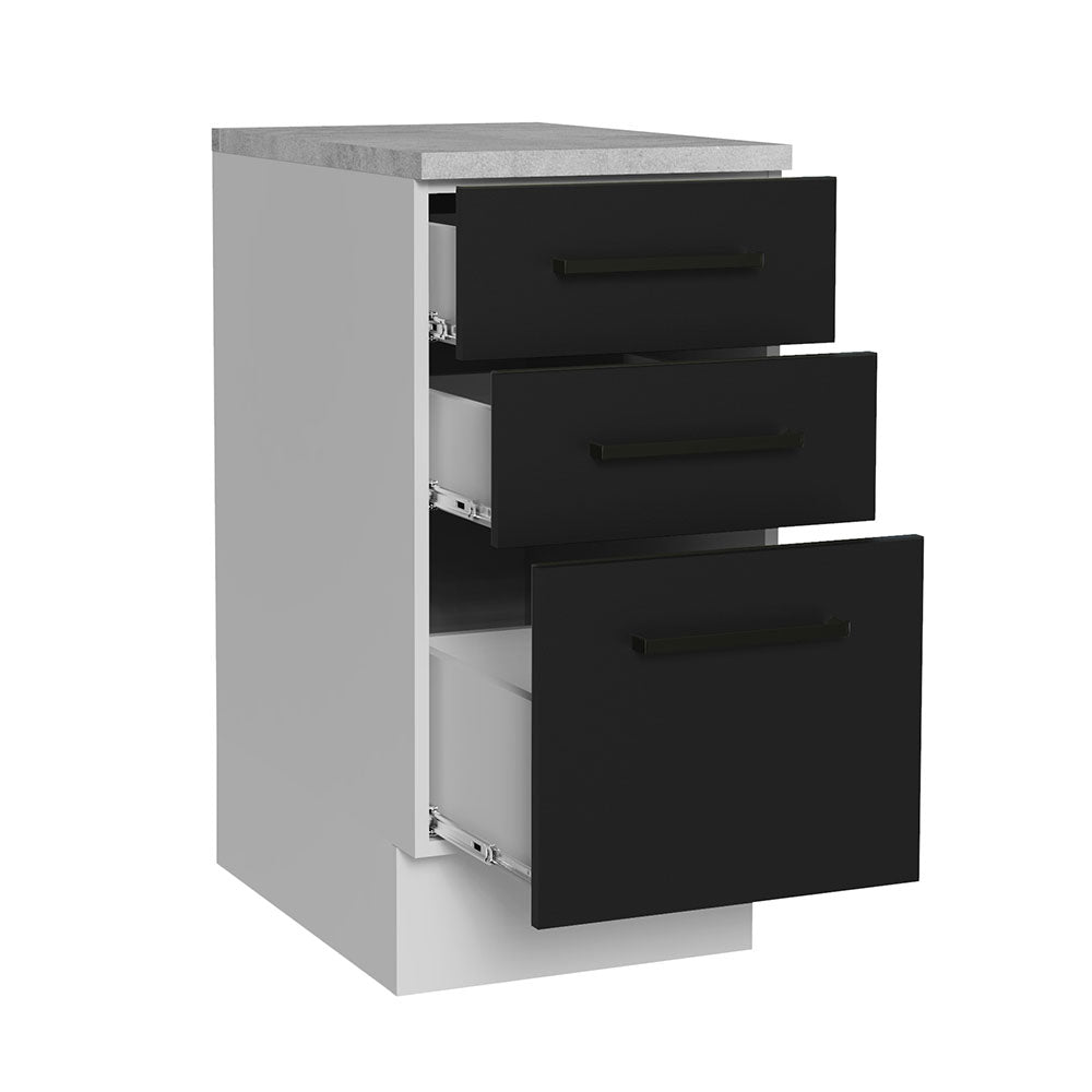 Balcão Madesa Agata 40 x 60 cm 3 Gavetas (Com Tampo) Branco/Preto