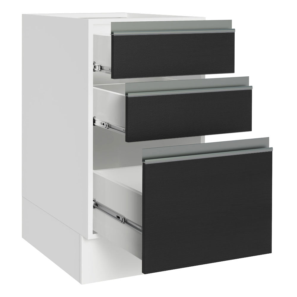 Balcão Cozinha 40 x 60 cm 3 Gavetas (Sem Tampo) Branco/Preto Glamy Madesa