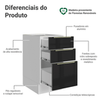 Balcão de Cozinha 40 x 60 cm 3 Gavetas (Sem Tampo) Branco/Preto Lux Madesa