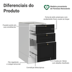 Balcão de Cozinha 40 x 60 cm 3 Gavetas (Sem Tampo) Branco/Preto Vik Madesa