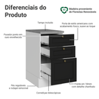 Balcão de Cozinha 40 x 60 cm 3 Gavetas (Com Tampo) Branco/Preto Vik Madesa