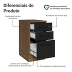 Balcão Madesa Agata 40 x 60 cm 3 Gavetas (Com Tampo) Rustic/Preto