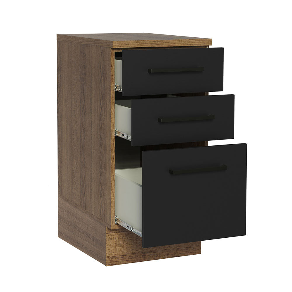 Balcão Madesa Agata 40 x 60 cm 3 Gavetas (Com Tampo) Rustic/Preto