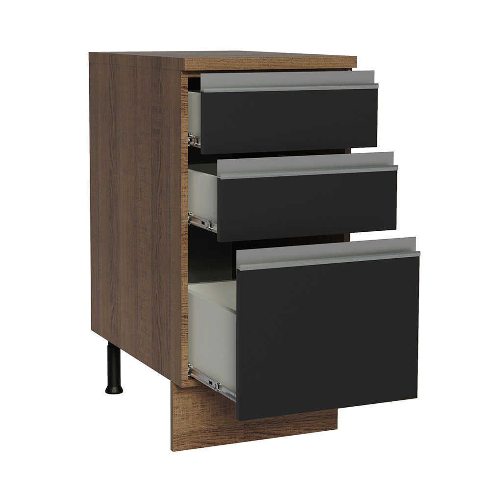 Balcão Madesa Glamy 40 x 60 cm 3 Gavetas (Com Tampo) Rustic/Preto