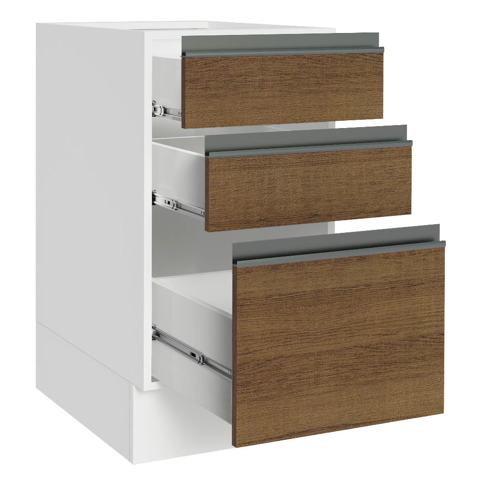 Balcão Cozinha 40 x 60 cm 3 Gavetas (Sem Tampo) Branco/Rustic Glamy Madesa