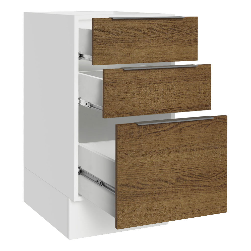 Balcão Cozinha 40 x 60 cm 3 Gavetas (Sem Tampo) Branco/Rustic Stella Madesa