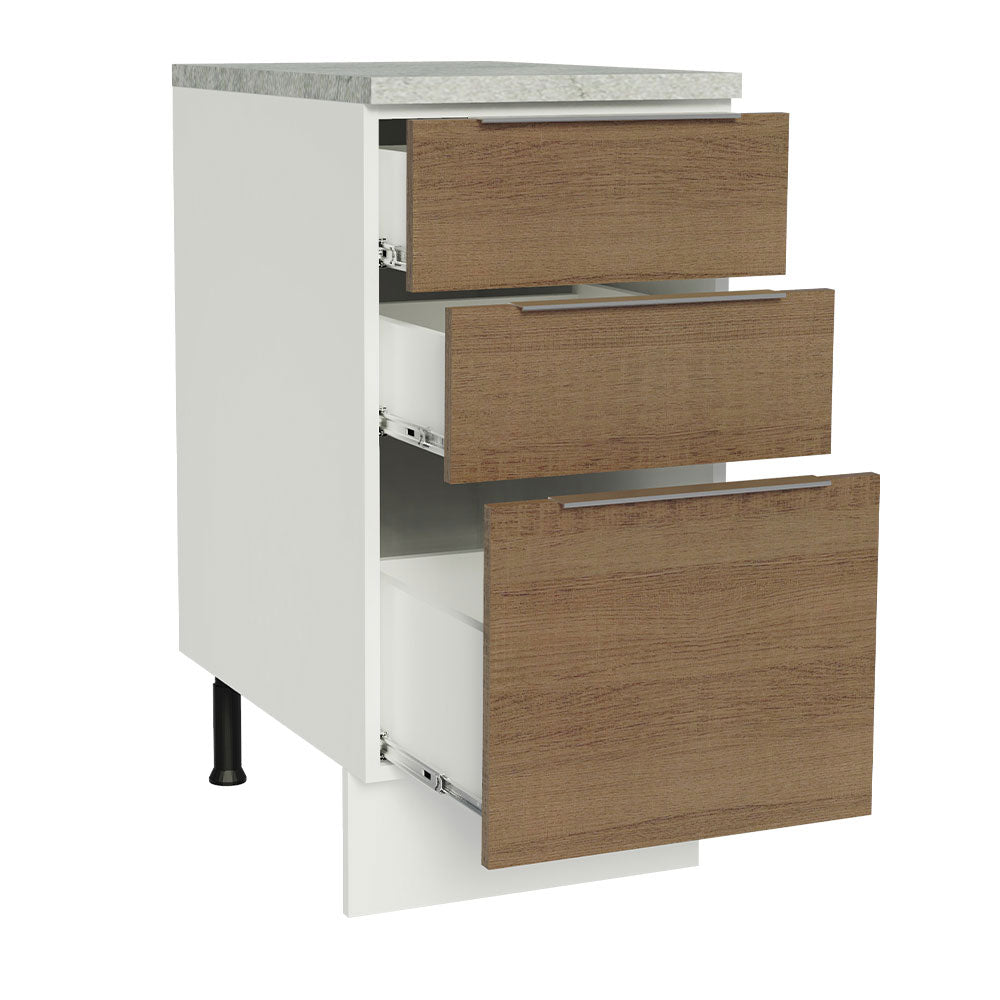 Balcão Madesa Stella 40 x 60 cm 3 Gavetas (Com Tampo) Branco/Rustic
