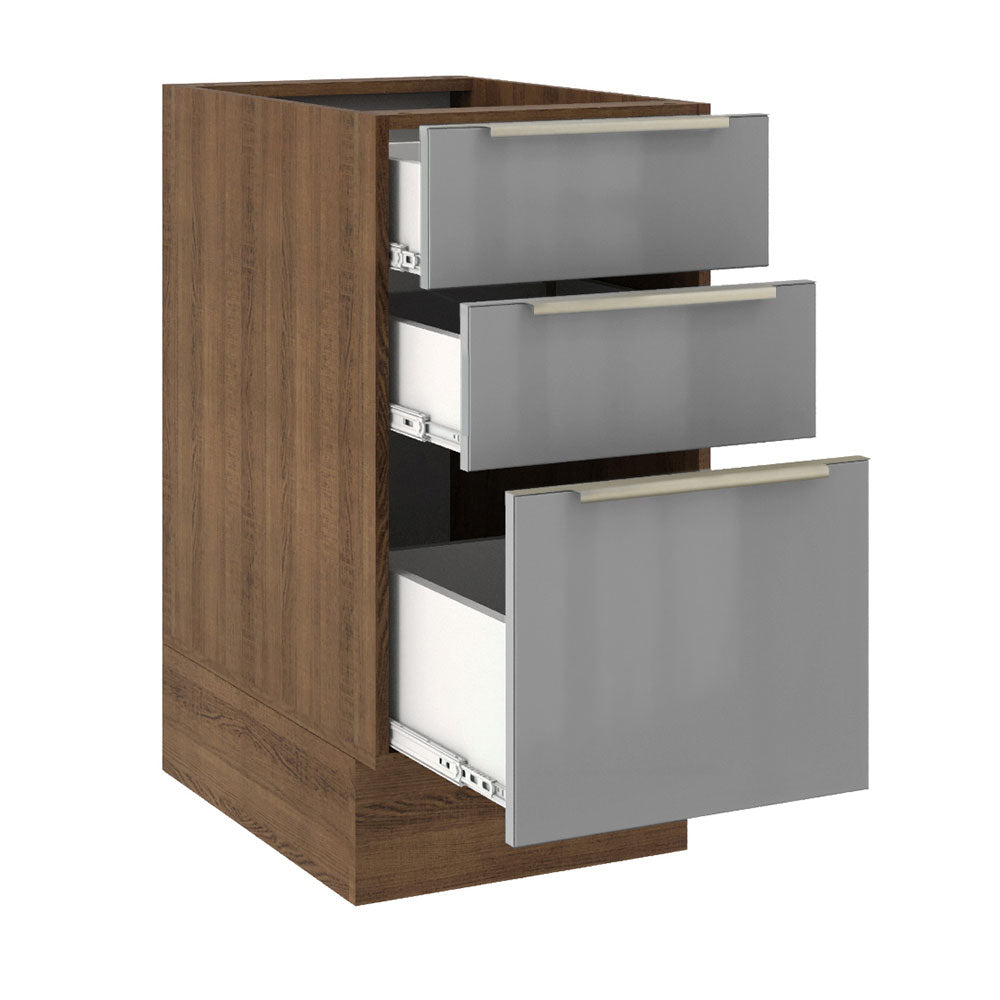 Balcão de Cozinha 40 x 60 cm 3 Gavetas (Sem Tampo) Rustic/Cinza Lux Madesa