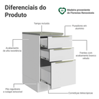 Balcão 40 x 60 cm 3 Gavetas (Com Tampo) Branco/Branco Veludo Lux Madesa