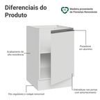 Balcão de Cozinha 50 x 60cm 1 Porta (Sem Tampo) Branco Glamy Madesa