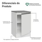 Balcão de Cozinha 50 x 60cm 1 Porta (Com Tampo) Branco Glamy Madesa