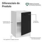 Balcão de Cozinha 50 x 60cm 1 Porta (Sem Tampo) Branco/Preto Agata Madesa