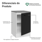 Balcão de Cozinha 50 x 60cm 1 Porta (Com Tampo) Branco/Preto Agata Madesa