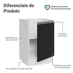 Balcão de Cozinha 50 x 60cm 1 Porta (Sem Tampo) Branco/Preto Glamy Madesa