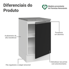 Balcão de Cozinha 50 x 60cm 1 Porta (Com Tampo) Branco/Preto Glamy Madesa