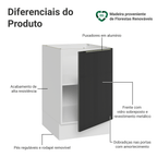Balcão de Cozinha 50cm 1 Porta (Sem Tampo) Branco/Preto Lux Madesa