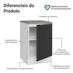 Balcão de Cozinha 50 x 60 cm 1 Porta (Com Tampo) Branco/Preto Lux Madesa
